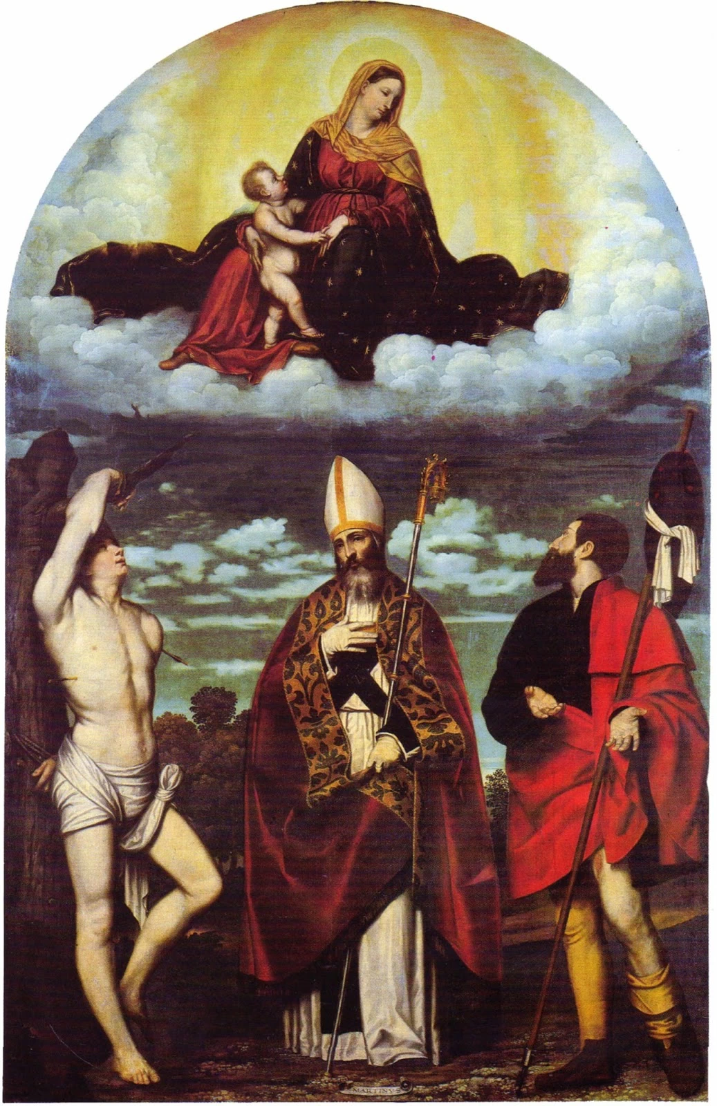 62-Alessandro Bonvicino-Madonna col Bambino in gloria con i santi Rocco, Martino e Sebastiano, 1525 ca-Brescia, basilica di Santa Maria delle Grazie
